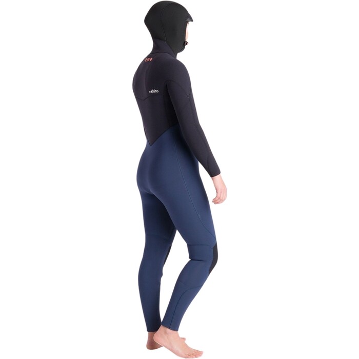 2024 C-Skins Womens NuWave ReWired 6/5mm Chest Zip Hooded Wetsuit C-NRW65WH - Bluestone / Black x / Coral